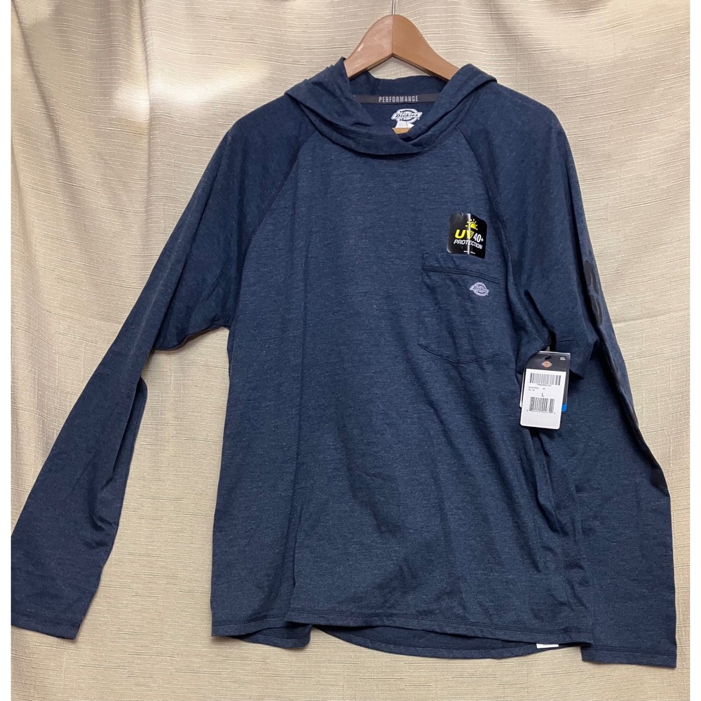Dickies Hooded T-Shirt Mens L Navy New UV Protection Performance Long Sleeve